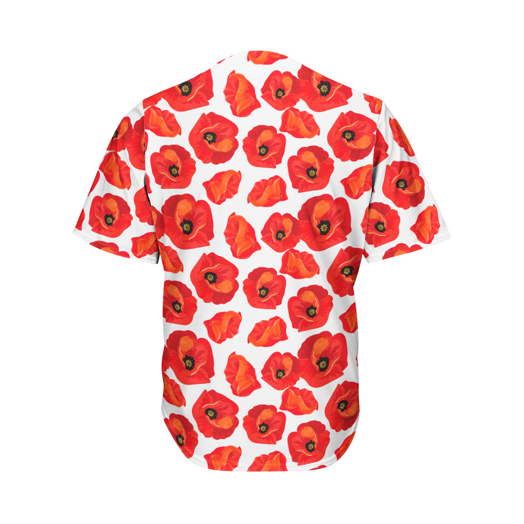 Red Poppy Pattern Print Men's Baseball Jersey