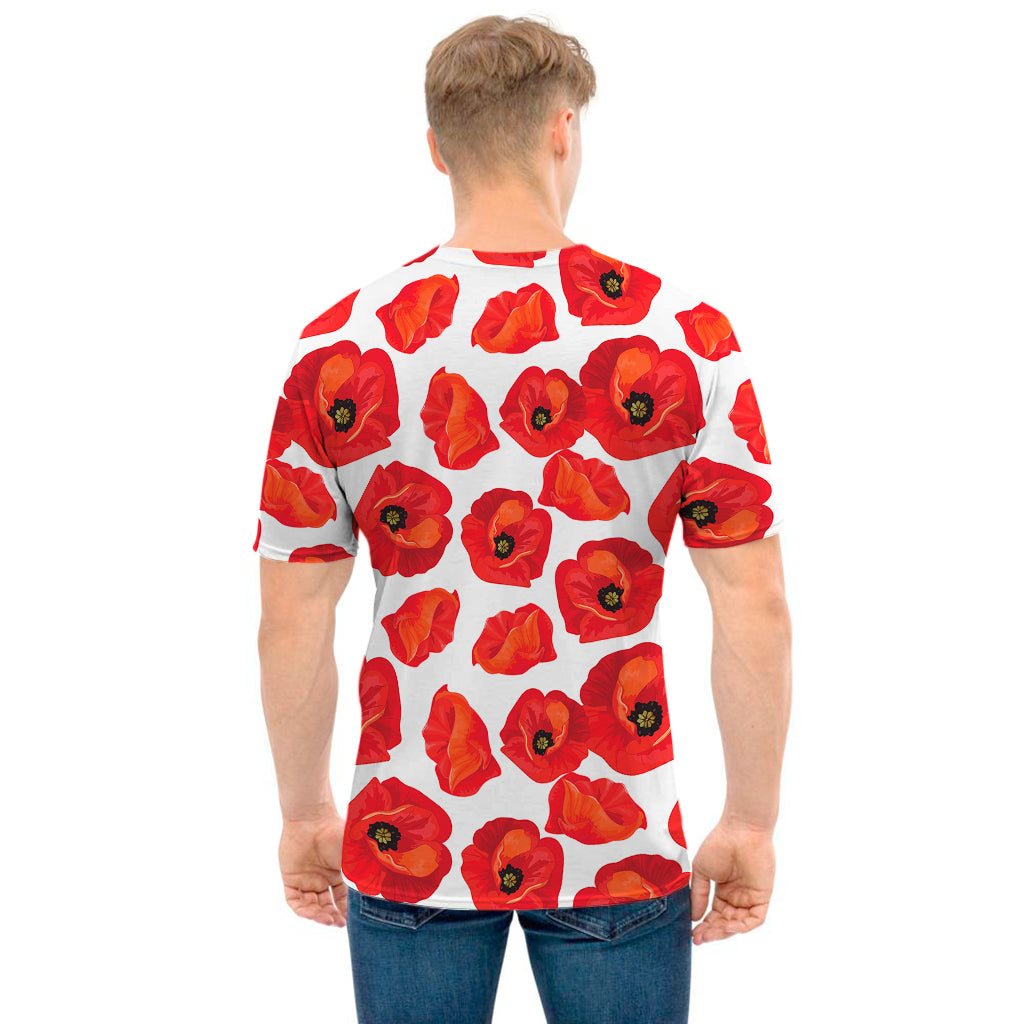 Red Poppy Pattern Print Men's T-Shirt