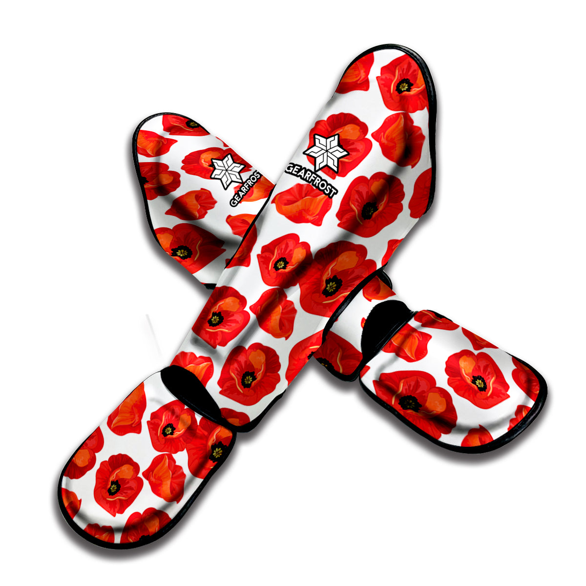 Red Poppy Pattern Print Muay Thai Shin Guard
