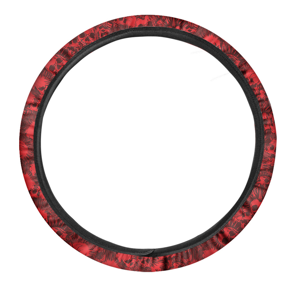 Red Punk Skull Pattern Print Car Steering Wheel Cover
