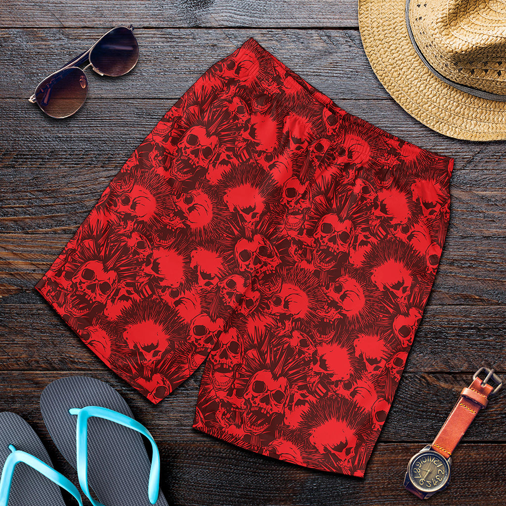 Red Punk Skull Pattern Print Men's Shorts