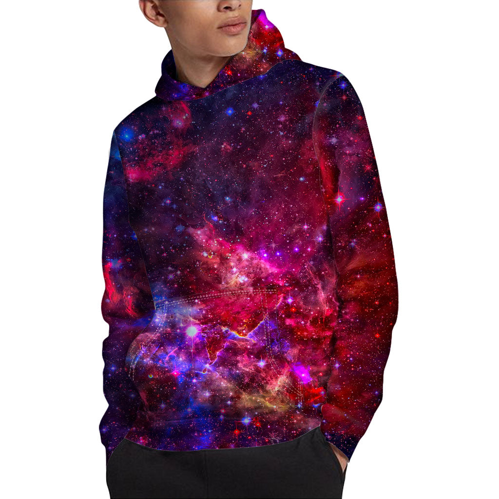 Red Purple Nebula Galaxy Space Print Pullover Hoodie