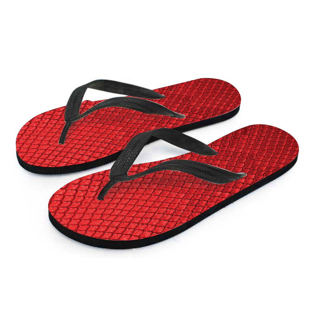 Red Python Snakeskin Print Flip Flops