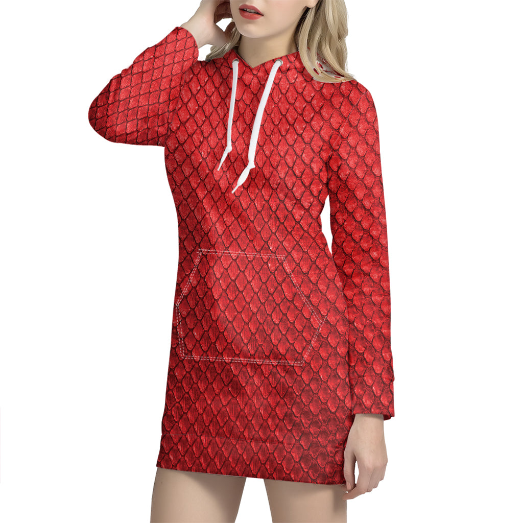 Red Python Snakeskin Print Hoodie Dress