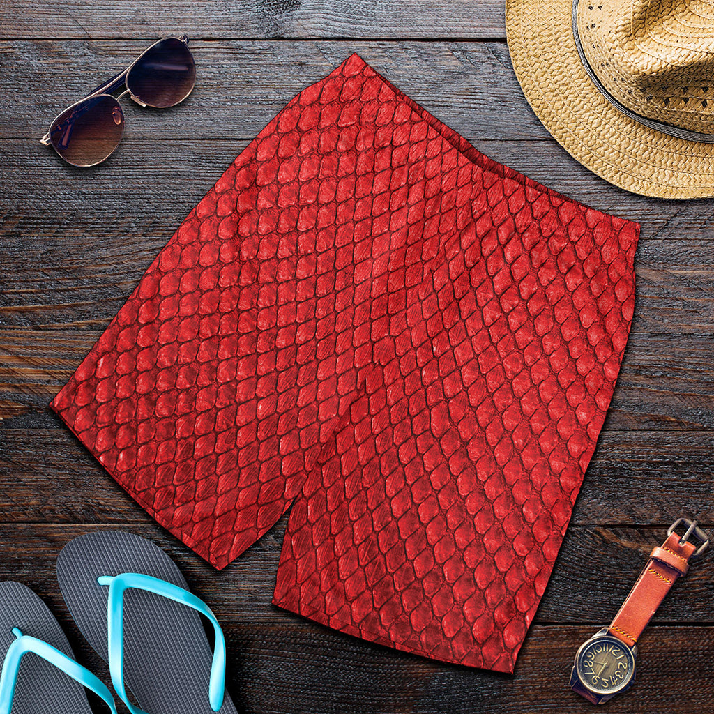 Red Python Snakeskin Print Men's Shorts