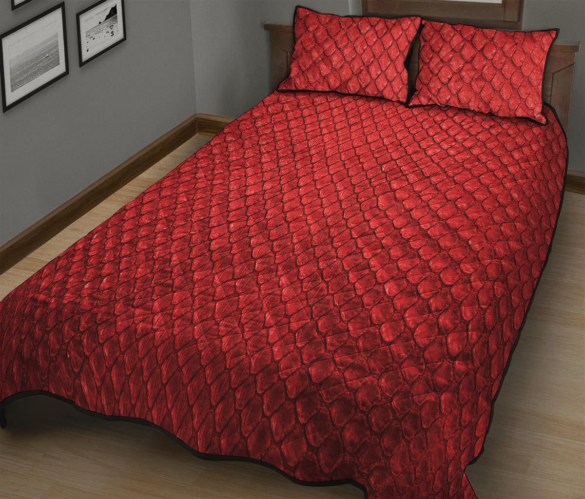 Red Python Snakeskin Print Quilt Bed Set