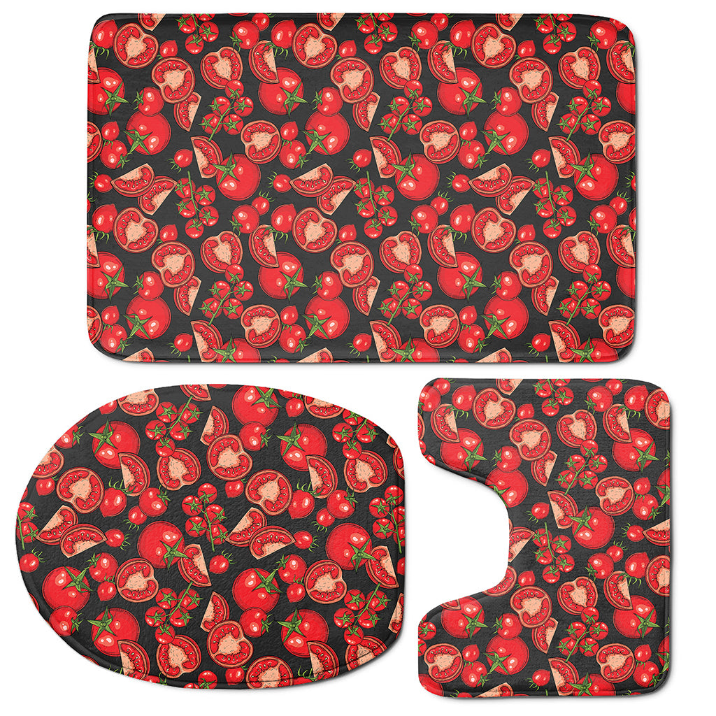 Red Ripe Tomatoes Pattern Print 3 Piece Bath Mat Set
