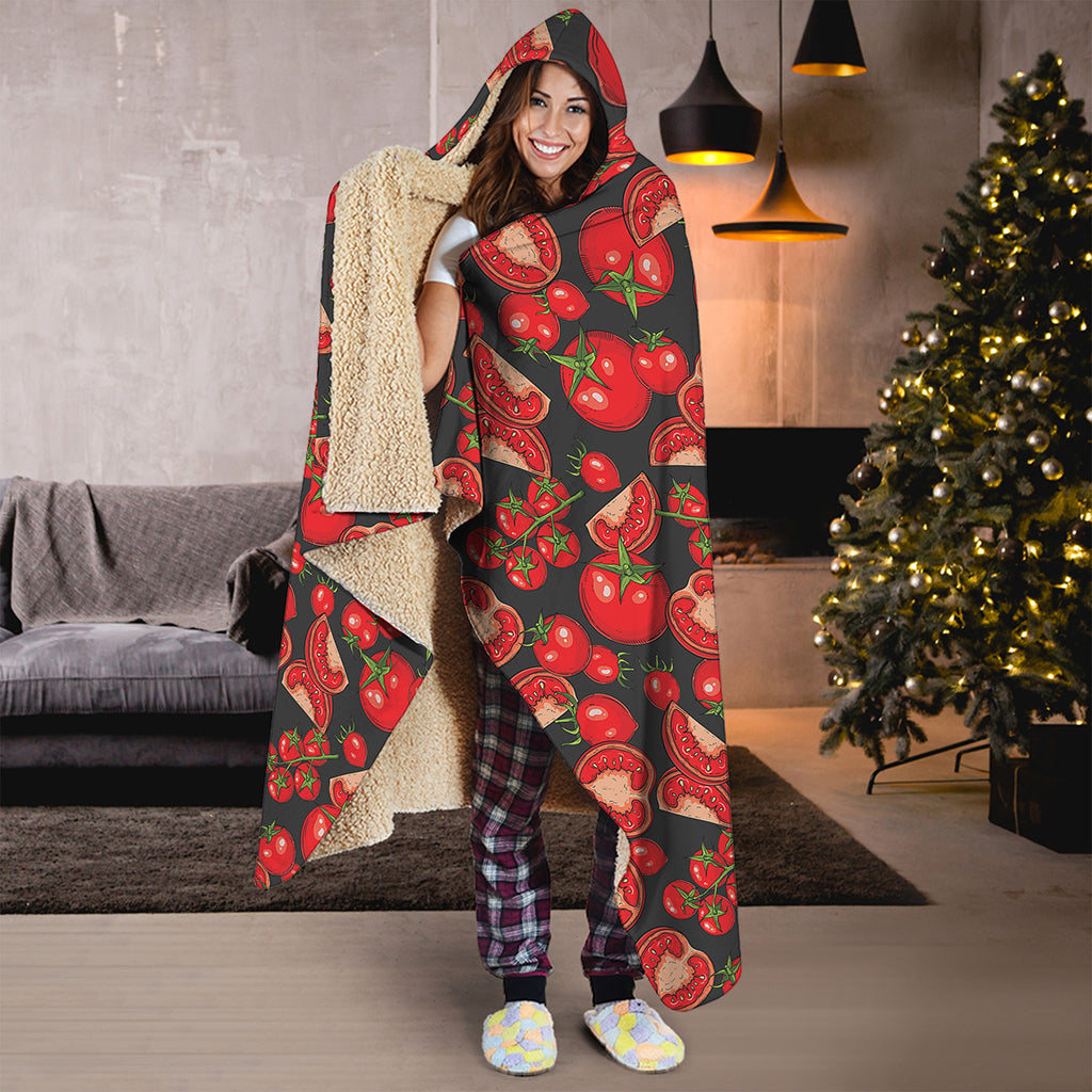 Red Ripe Tomatoes Pattern Print Hooded Blanket