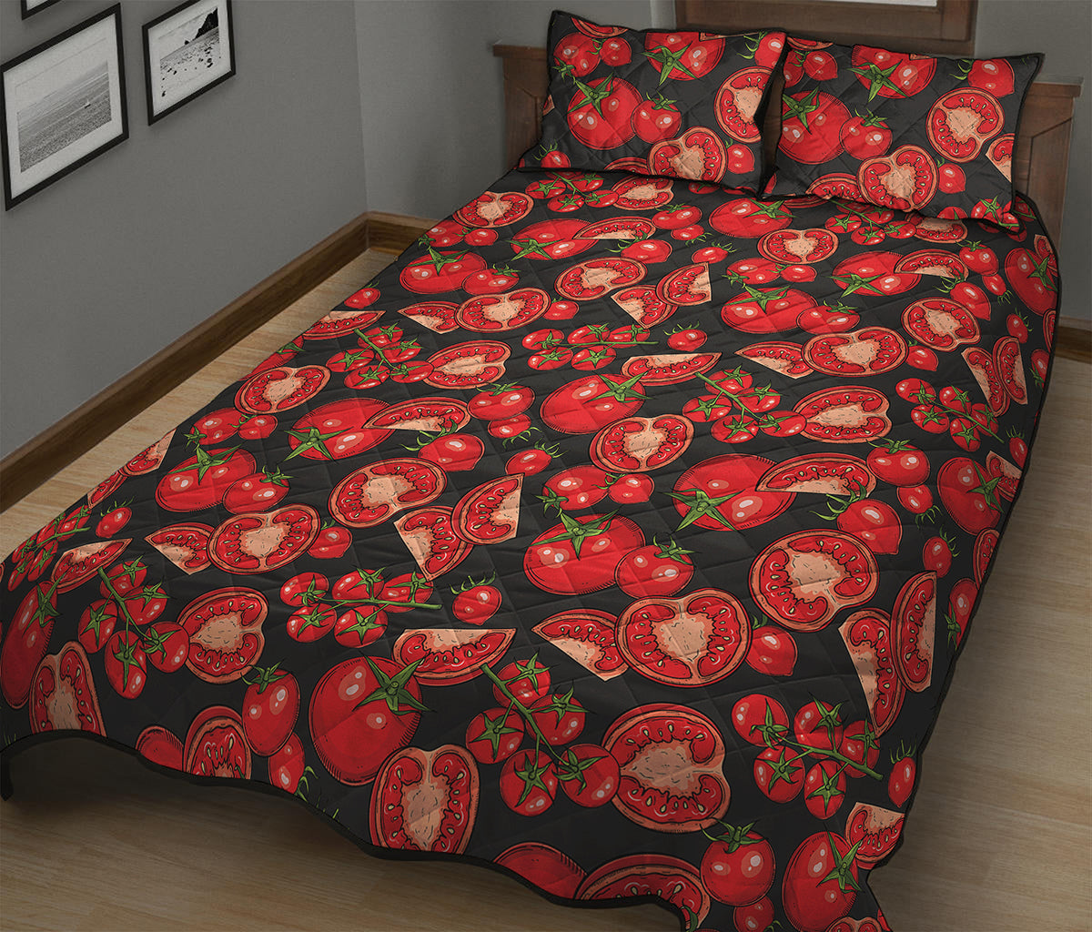 Red Ripe Tomatoes Pattern Print Quilt Bed Set