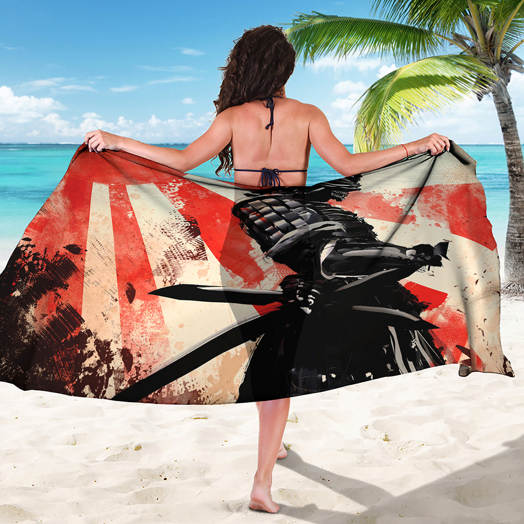 Red Rising Sun Samurai Print Beach Sarong Wrap