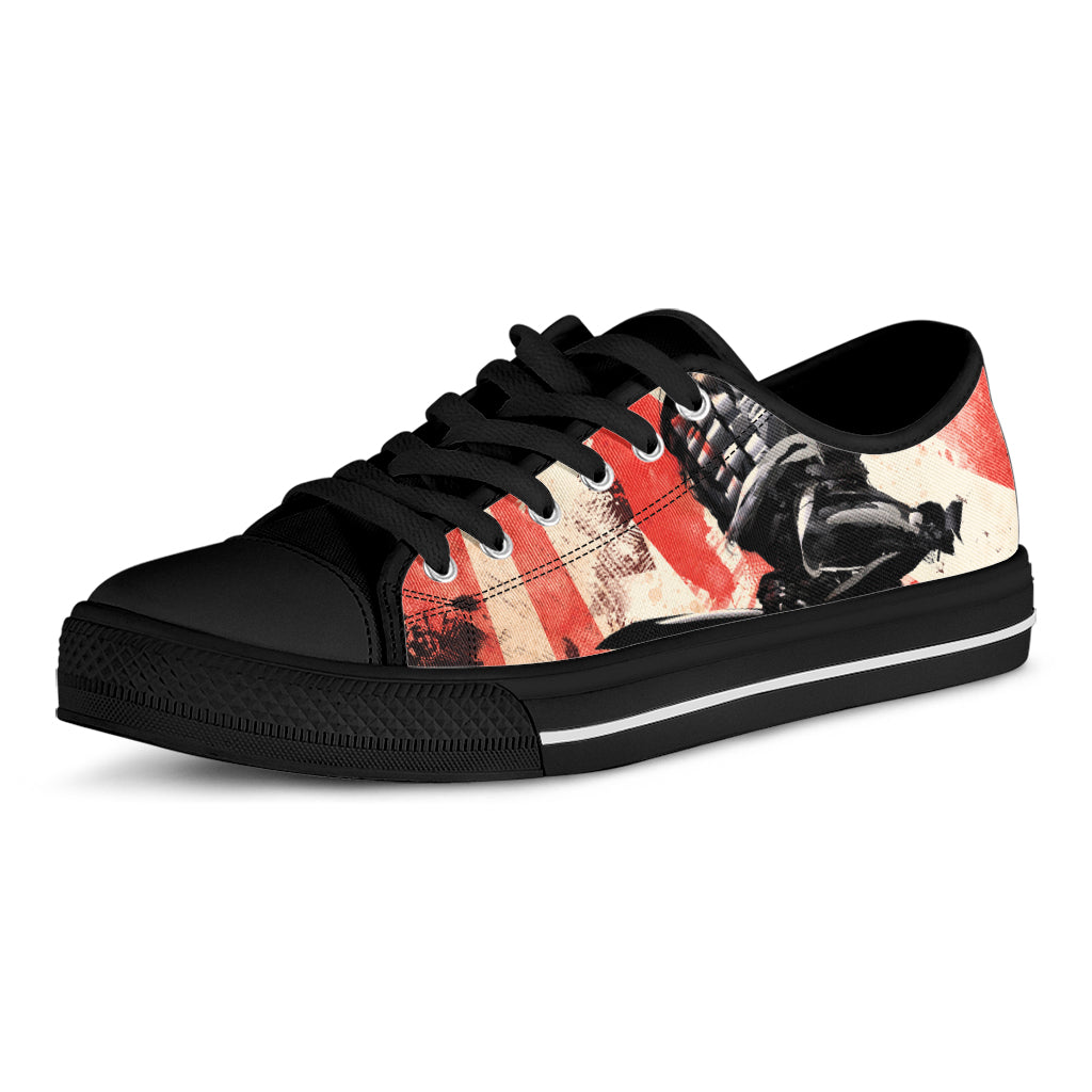 Red Rising Sun Samurai Print Black Low Top Shoes