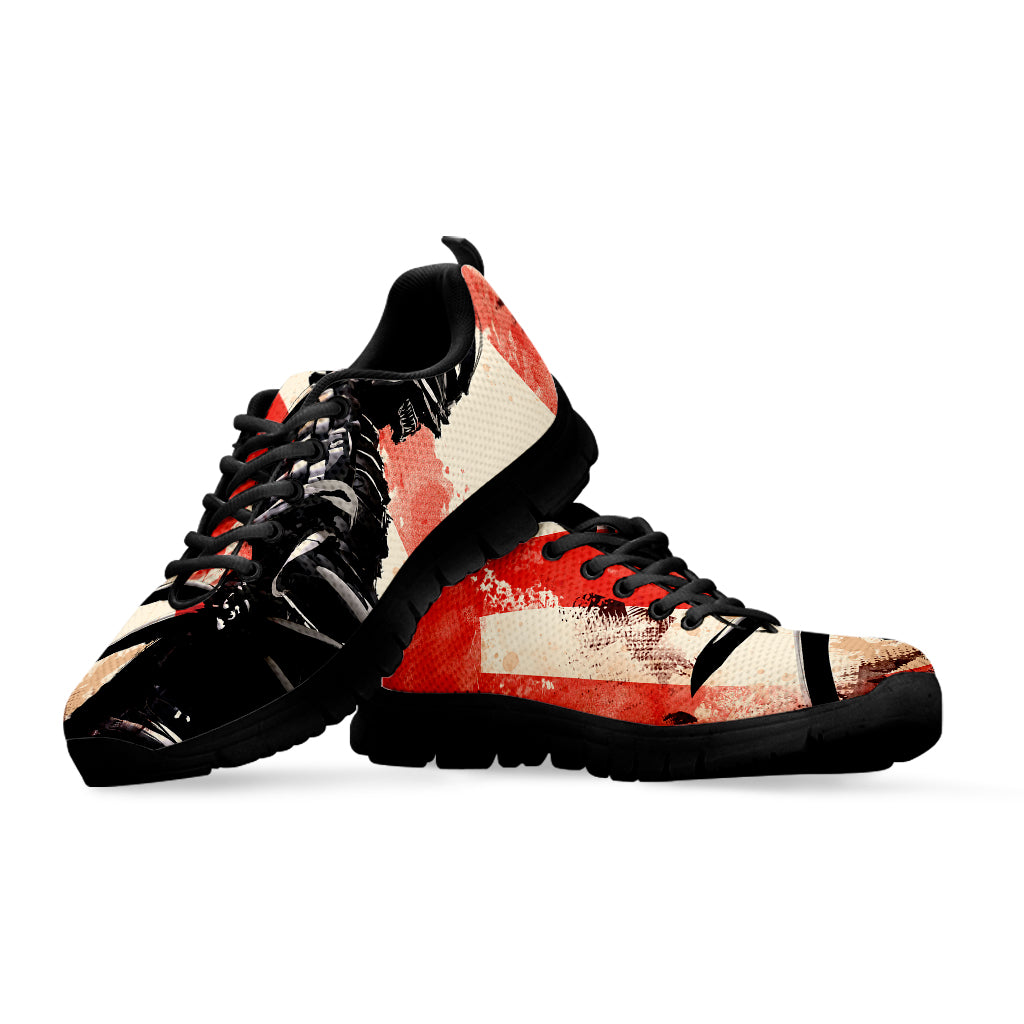 Red Rising Sun Samurai Print Black Sneakers