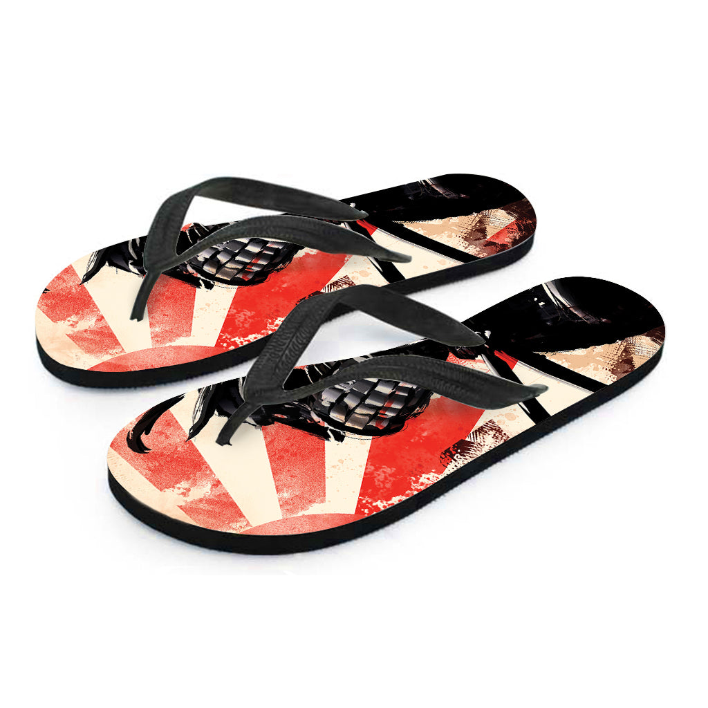 Red Rising Sun Samurai Print Flip Flops