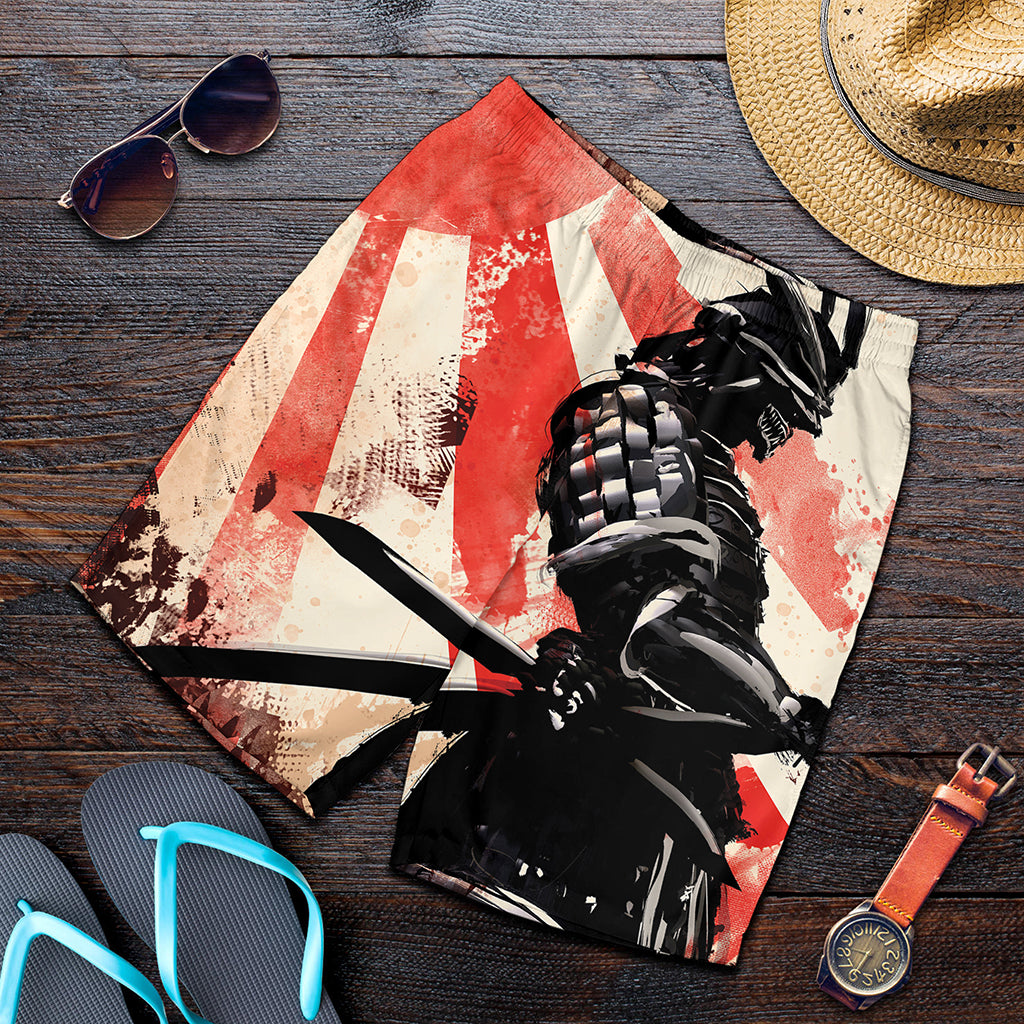 Red Rising Sun Samurai Print Men's Shorts