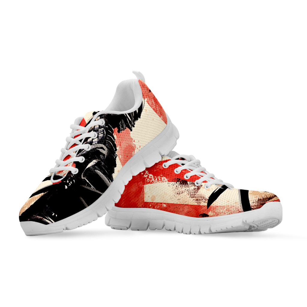 Red Rising Sun Samurai Print White Sneakers