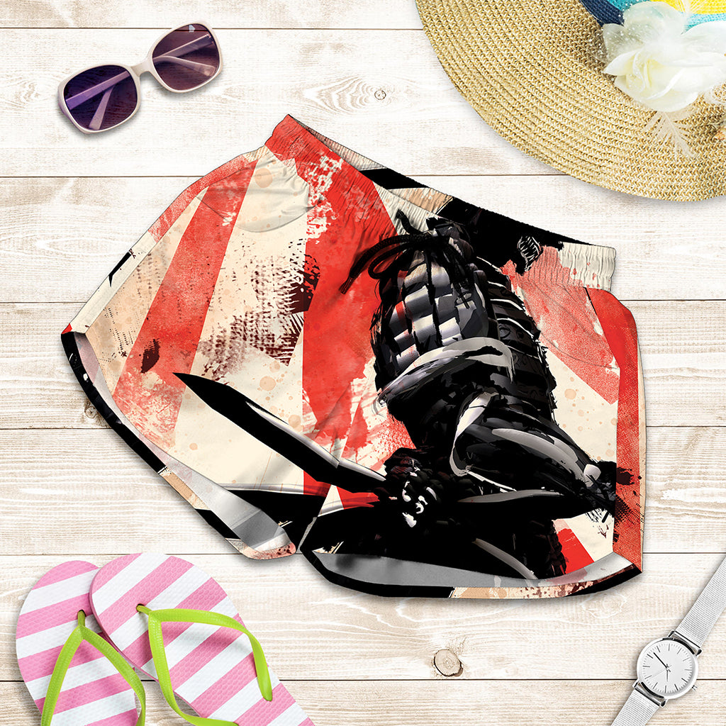 Red Rising Sun Samurai Print Women's Shorts