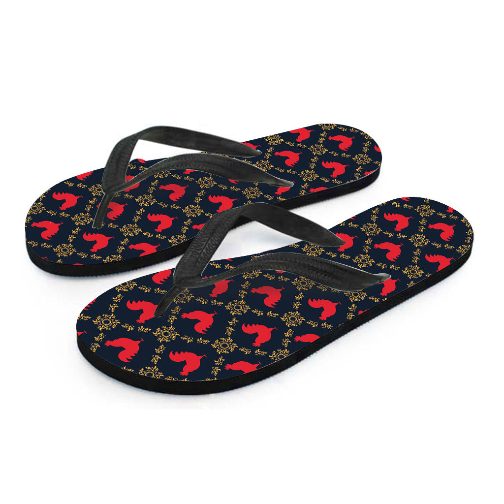 Red Rooster Pattern Print Flip Flops