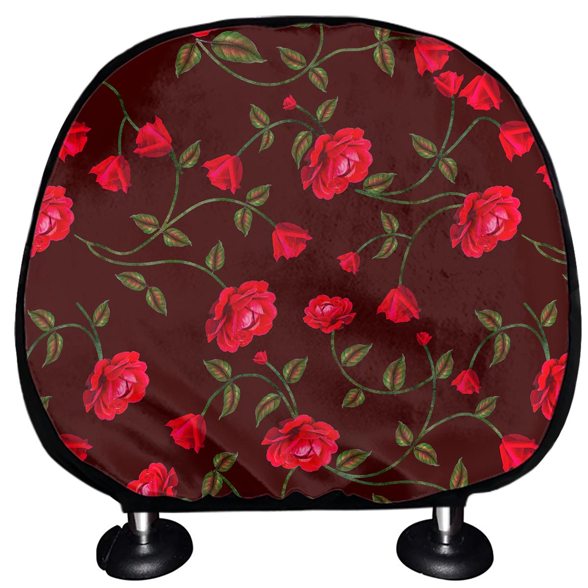 Red Rose Floral Flower Pattern Print Car Headrest Covers
