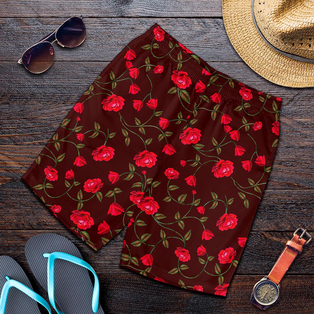 Red Rose Floral Flower Pattern Print Men's Shorts