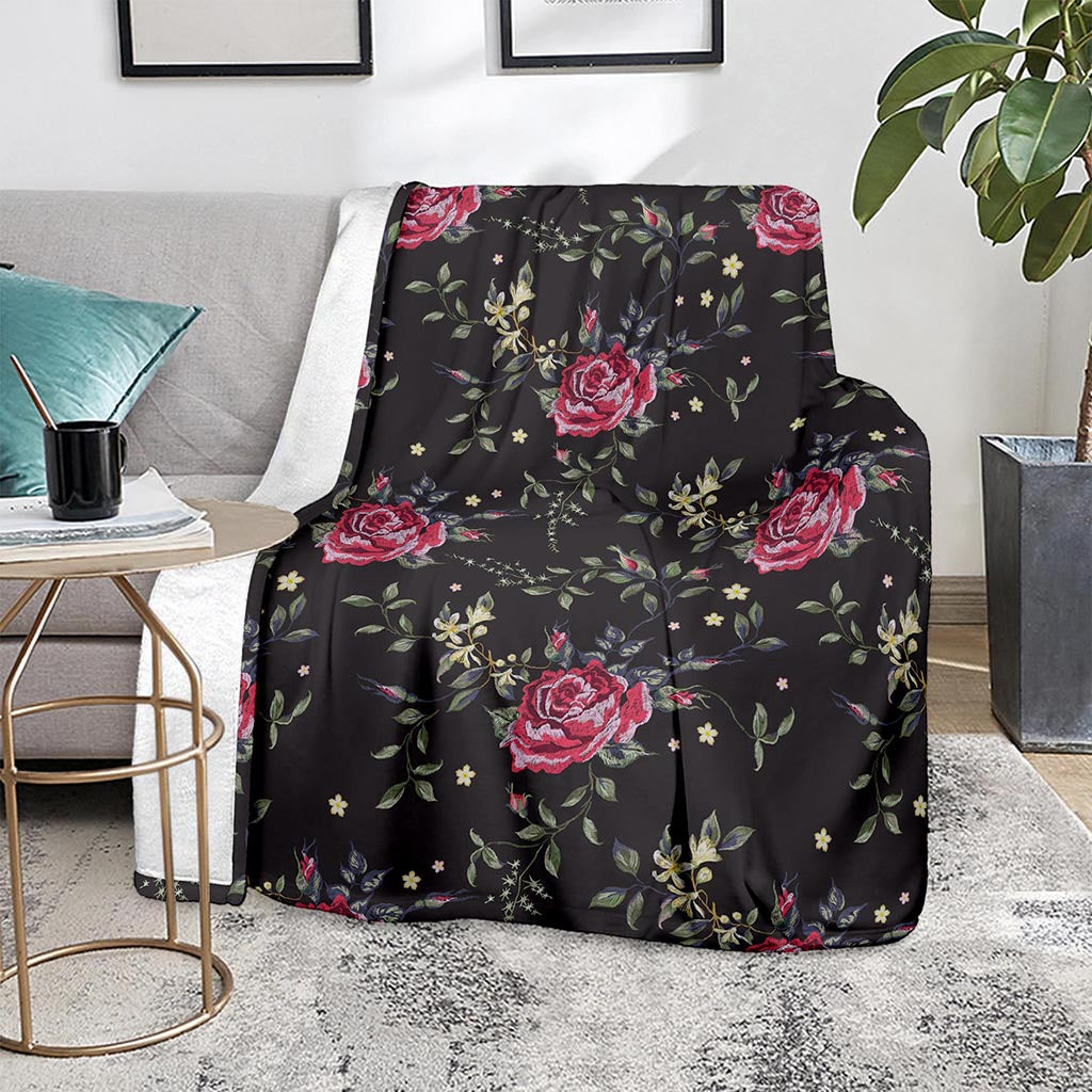 Red Rose Floral Pattern Print Blanket