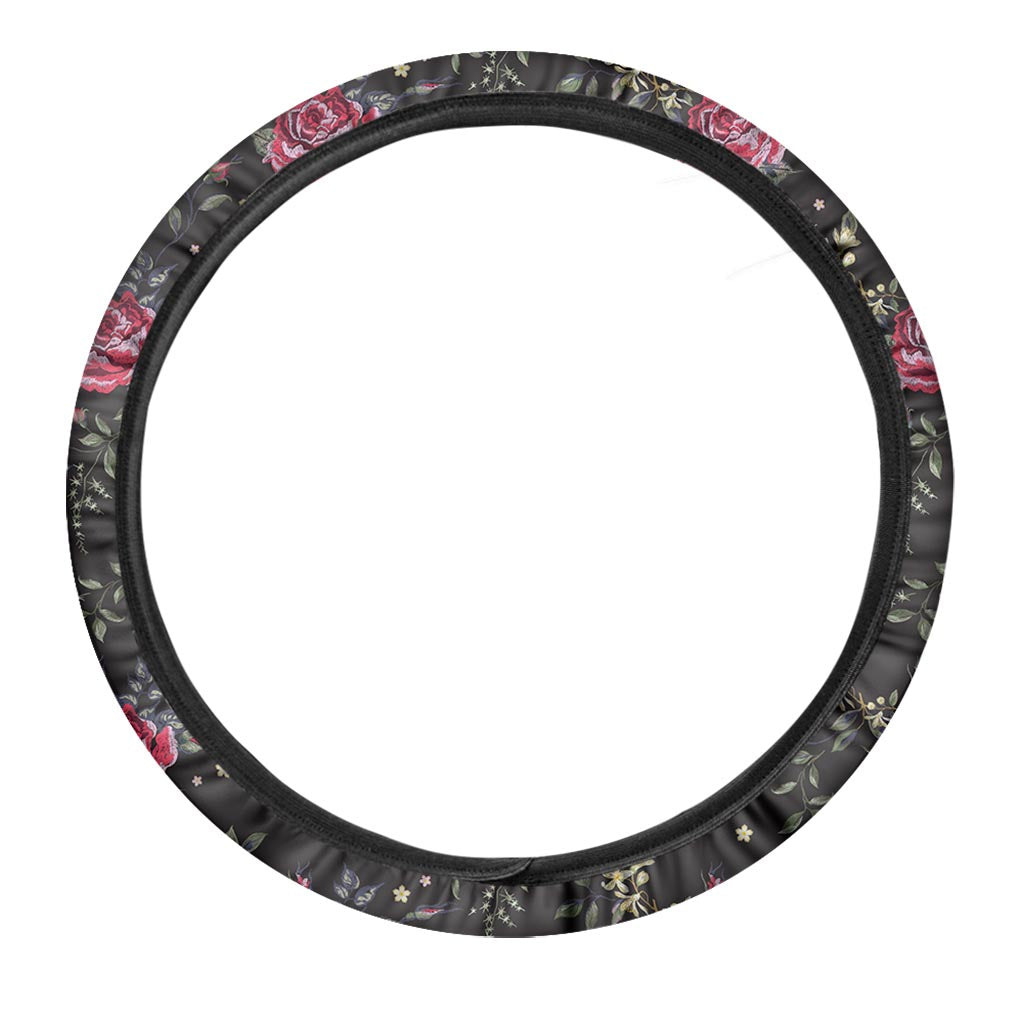 Red Rose Floral Pattern Print Car Steering Wheel Cover