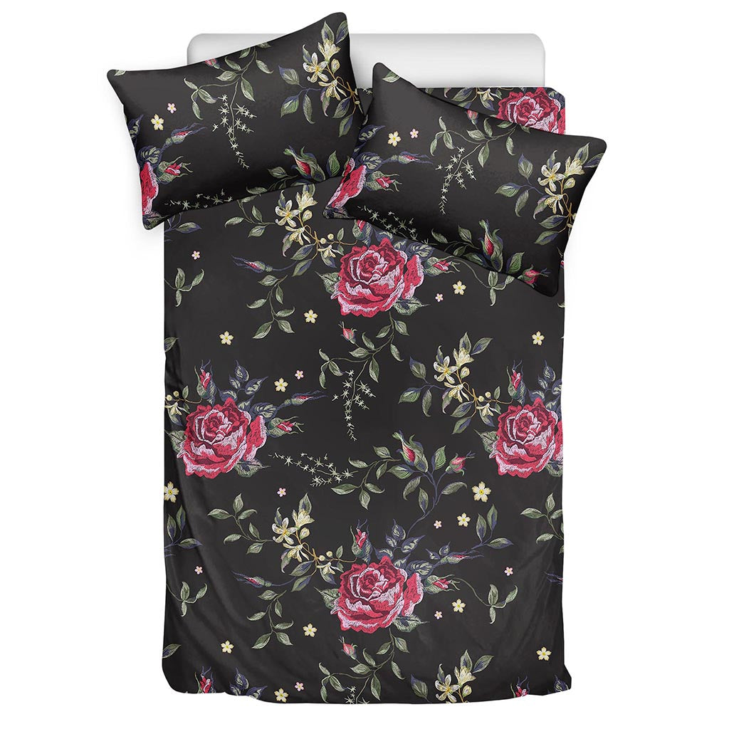 Red Rose Floral Pattern Print Duvet Cover Bedding Set