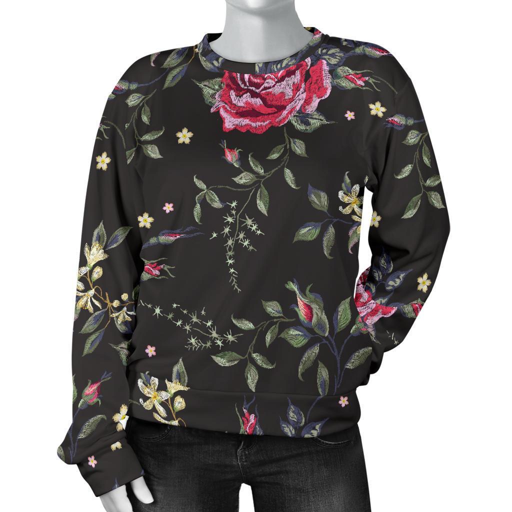 Red Rose Floral Pattern Print Women's Crewneck Sweatshirt GearFrost