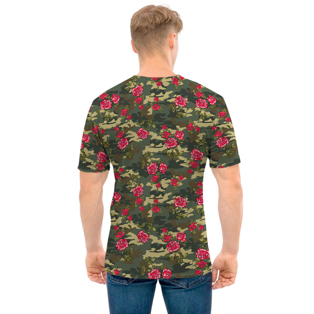 Red Rose Flower Camouflage Print Men's T-Shirt