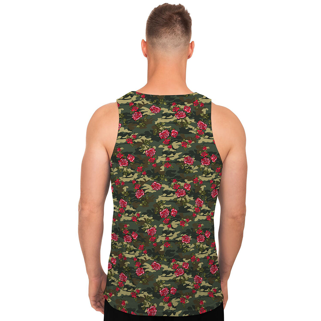 Red Rose Flower Camouflage Print Men's Tank Top