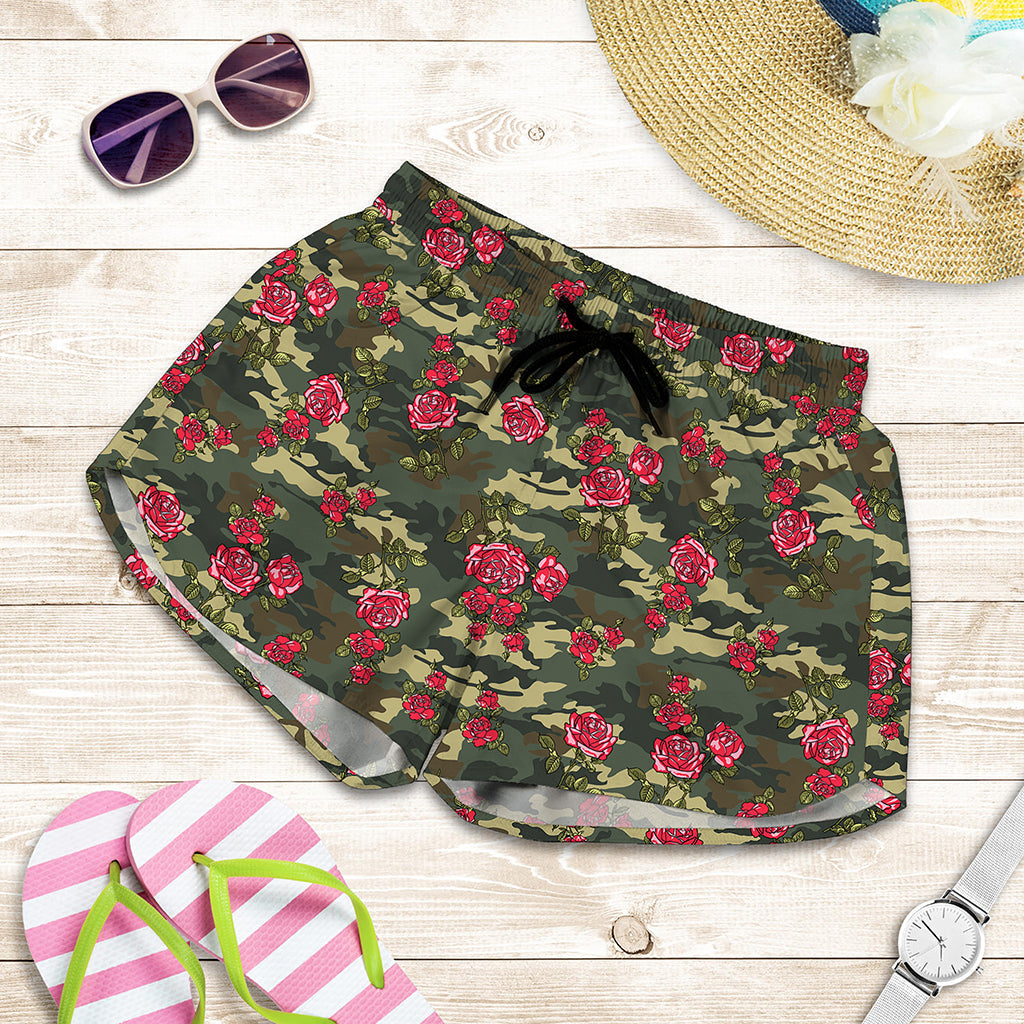 Red Rose Flower Camouflage Print Women's Shorts