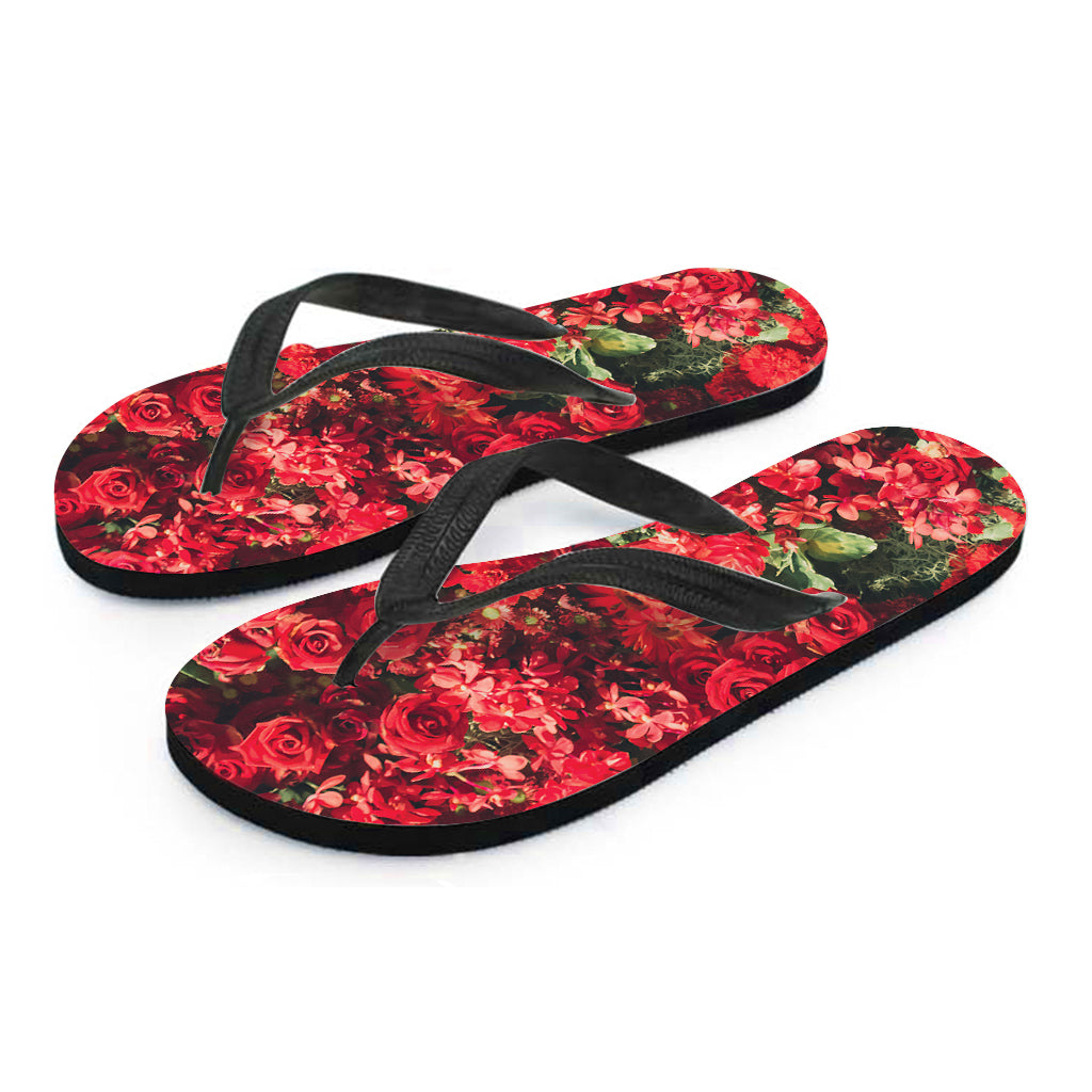 Red Rose Flower Print Flip Flops
