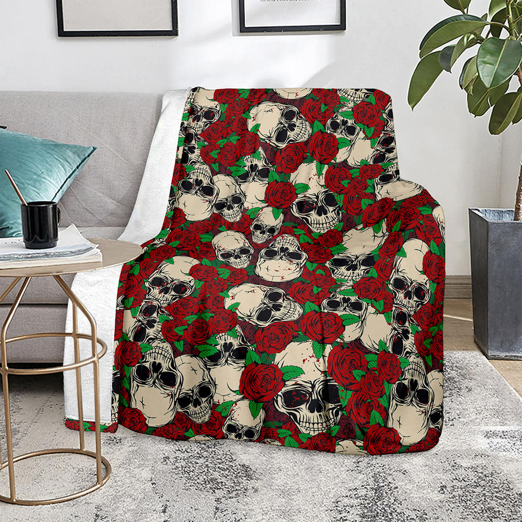 Red Rose Skull Pattern Print Blanket