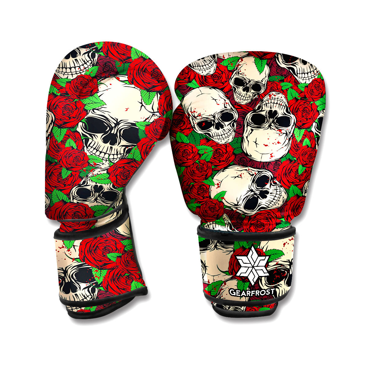 Red Rose Skull Pattern Print Boxing Gloves
