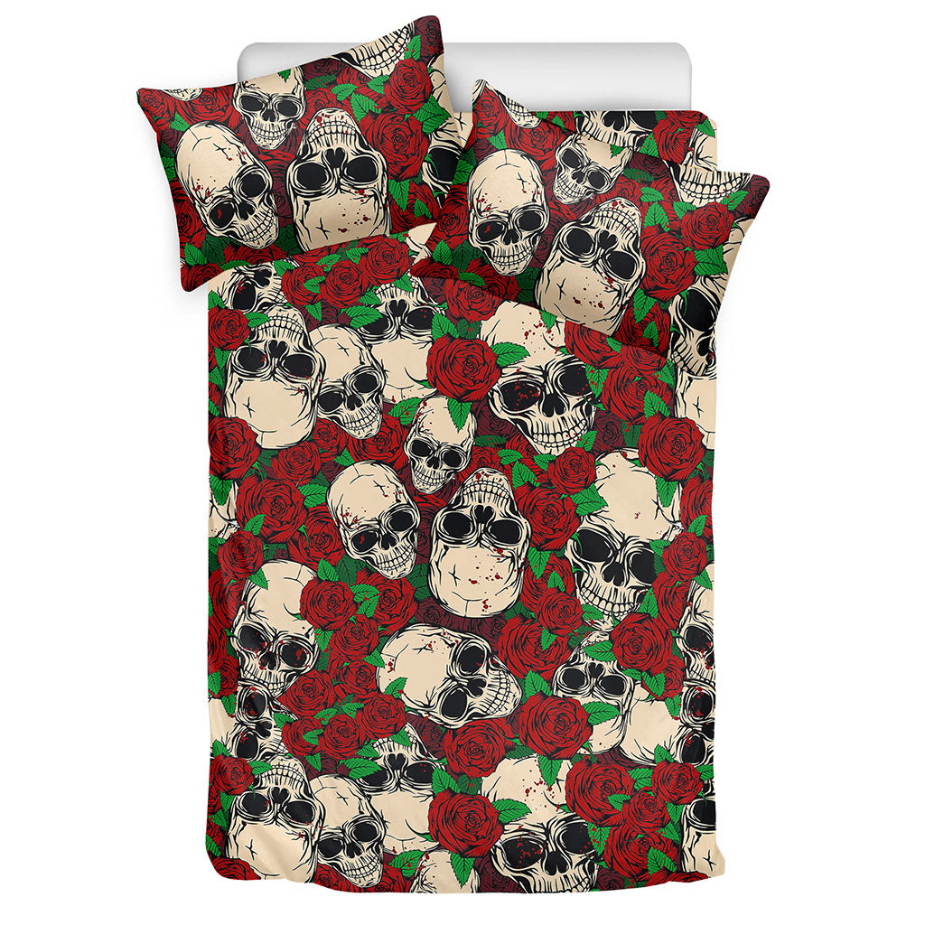 Red Rose Skull Pattern Print Duvet Cover Bedding Set