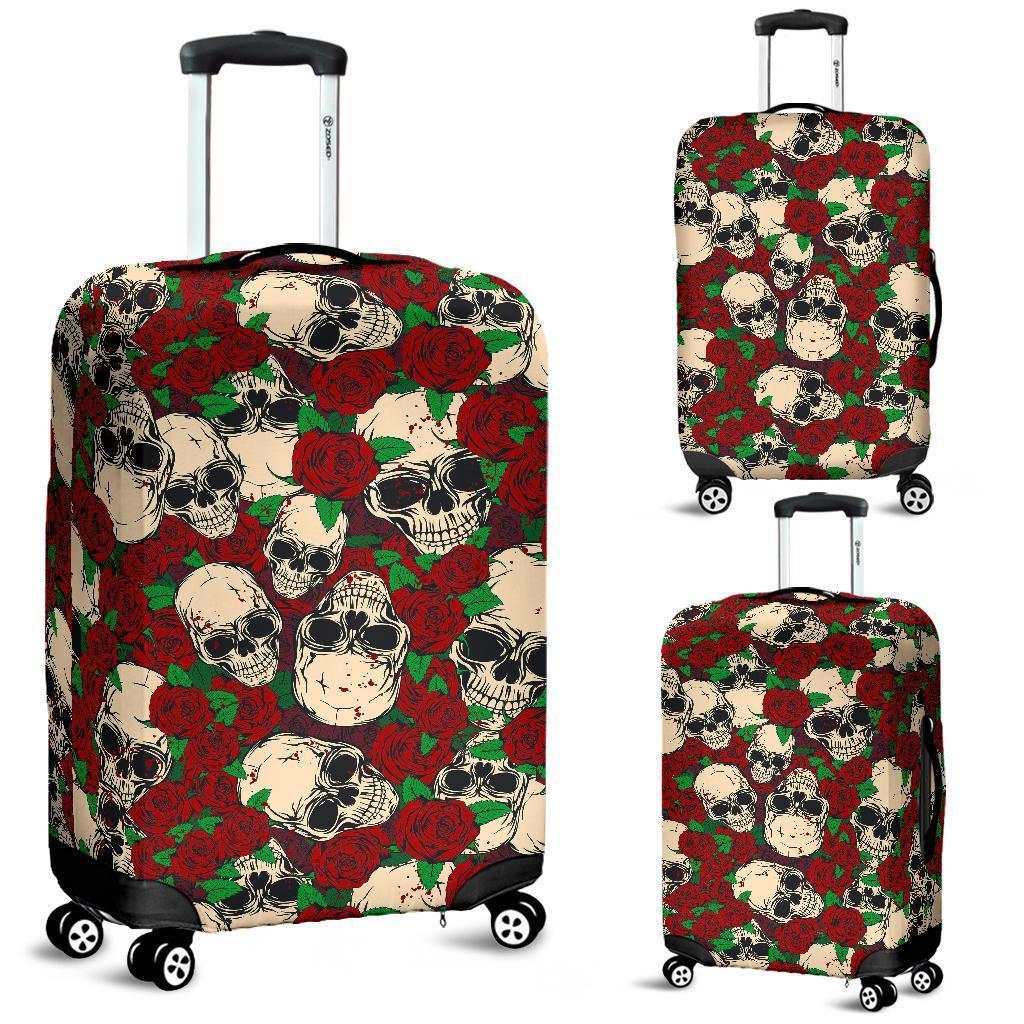 Red Rose Skull Pattern Print Luggage Cover GearFrost