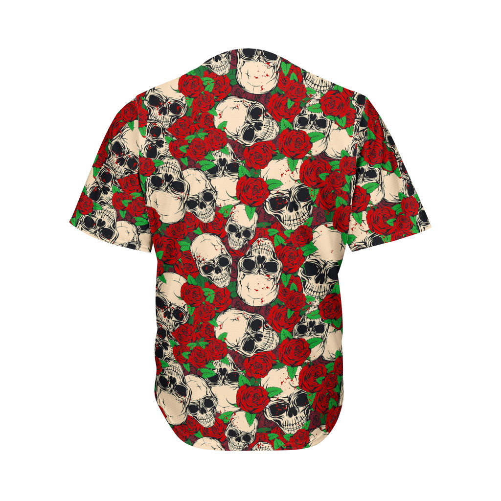 Red Rose Skull Pattern Print Men's Baseball Jersey