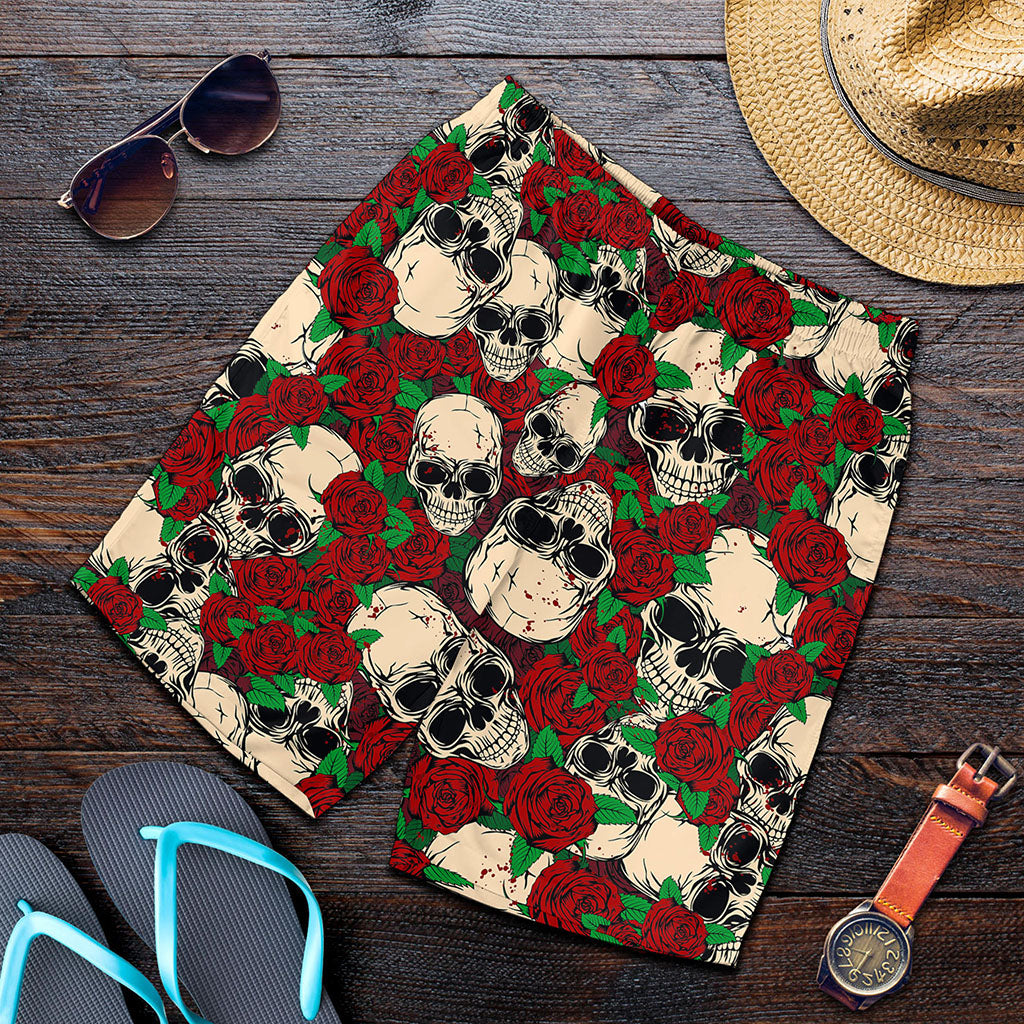 Red Rose Skull Pattern Print Men's Shorts