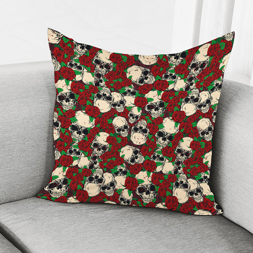 Red Rose Skull Pattern Print Pillow Cover