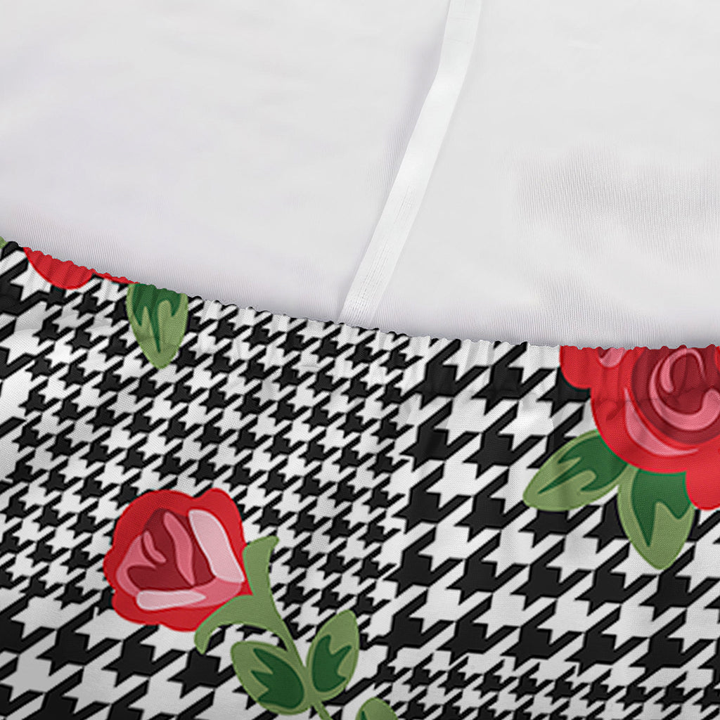 Red Roses Houndstooth Pattern Print Sofa Cover