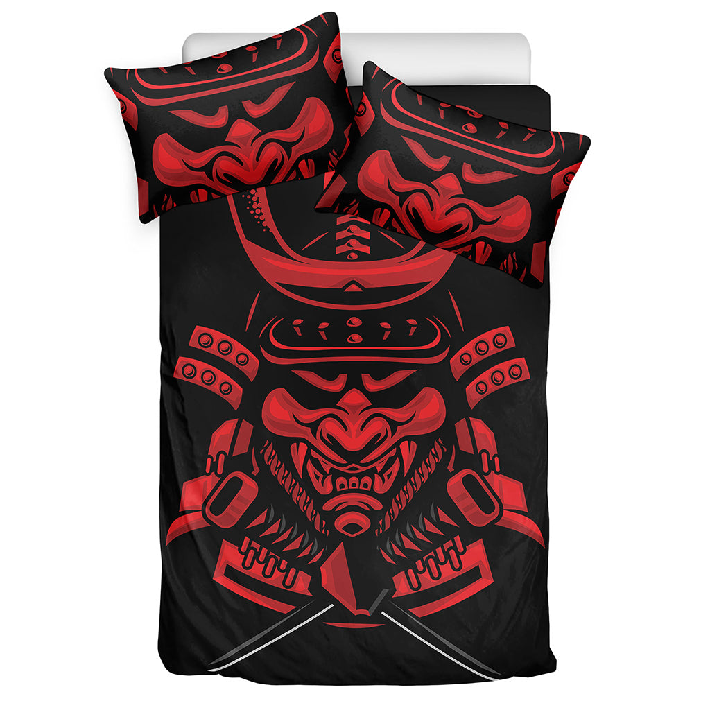 Red Samurai Mask Print Duvet Cover Bedding Set