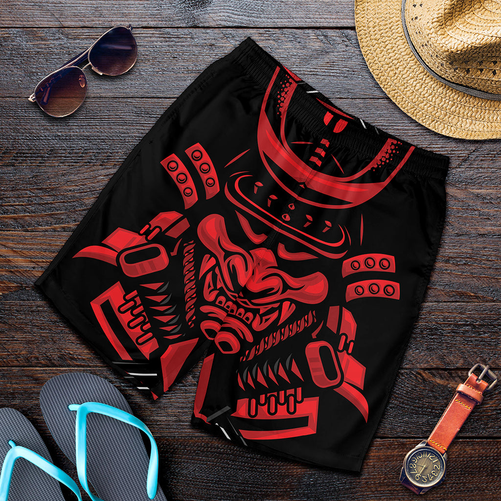 Red Samurai Mask Print Men's Shorts