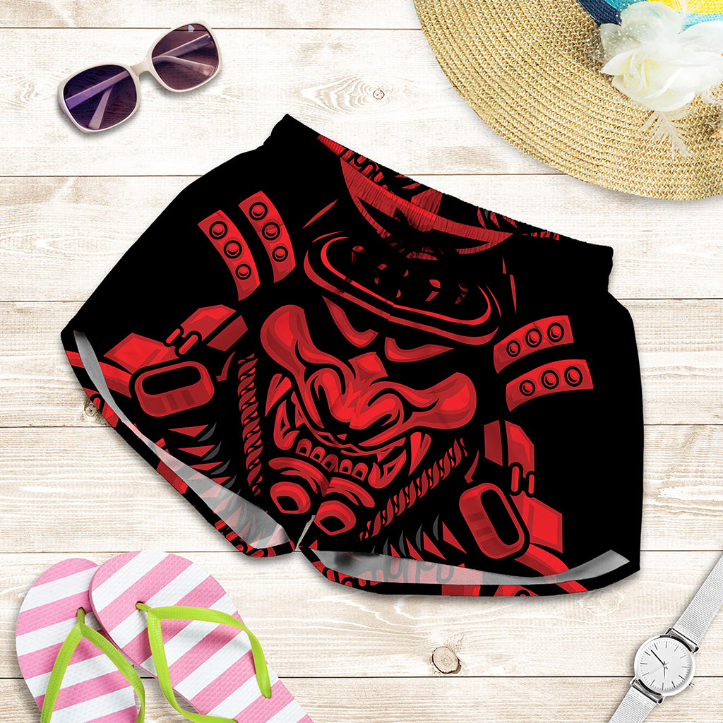 Red Samurai Mask Print Women's Shorts