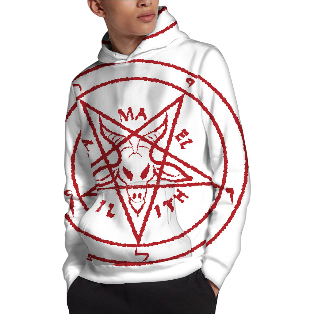 Red Satanic Pentagram Symbol Print Pullover Hoodie