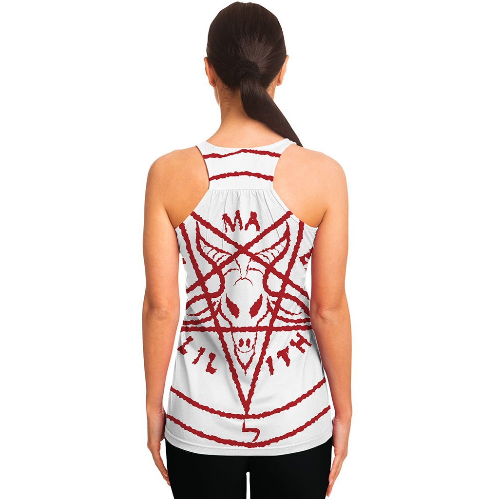 Red Satanic Pentagram Symbol Print Women's Racerback Tank Top