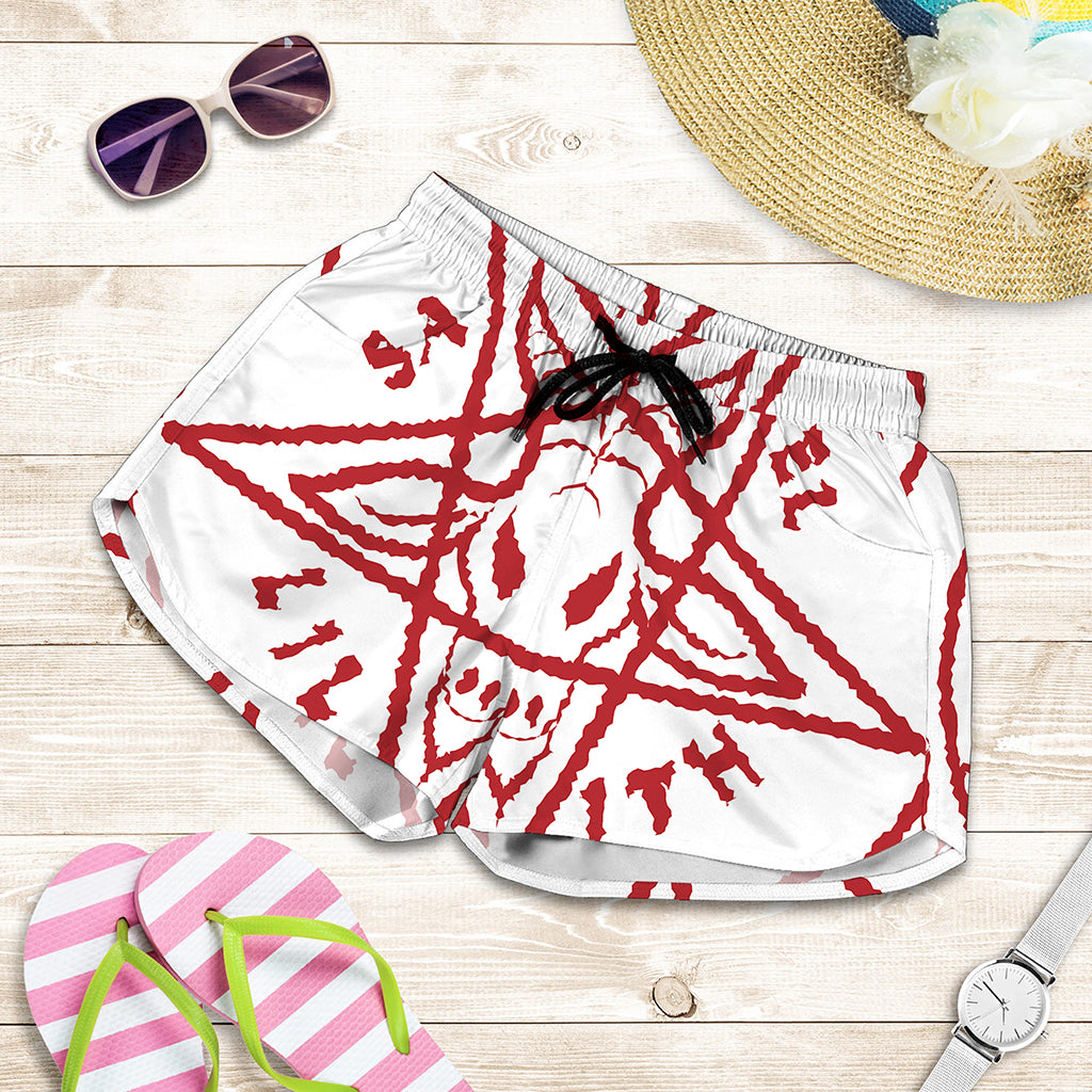 Red Satanic Pentagram Symbol Print Women's Shorts