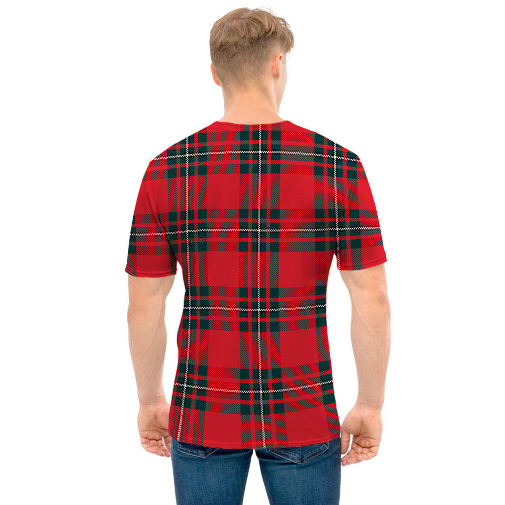 Red Scottish Tartan Pattern Print Men's T-Shirt