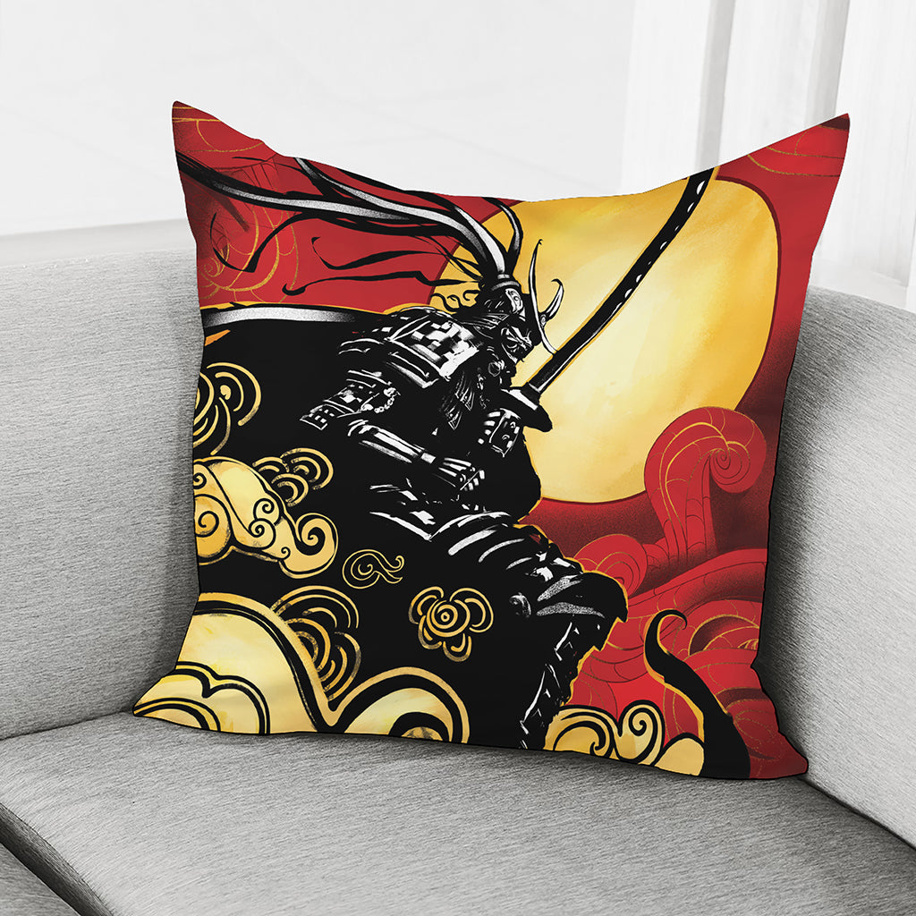Red Sky And Golden Sun Samurai Print Pillow Cover