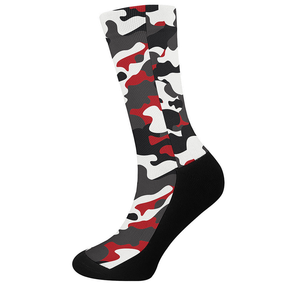 Red Snow Camouflage Print Crew Socks