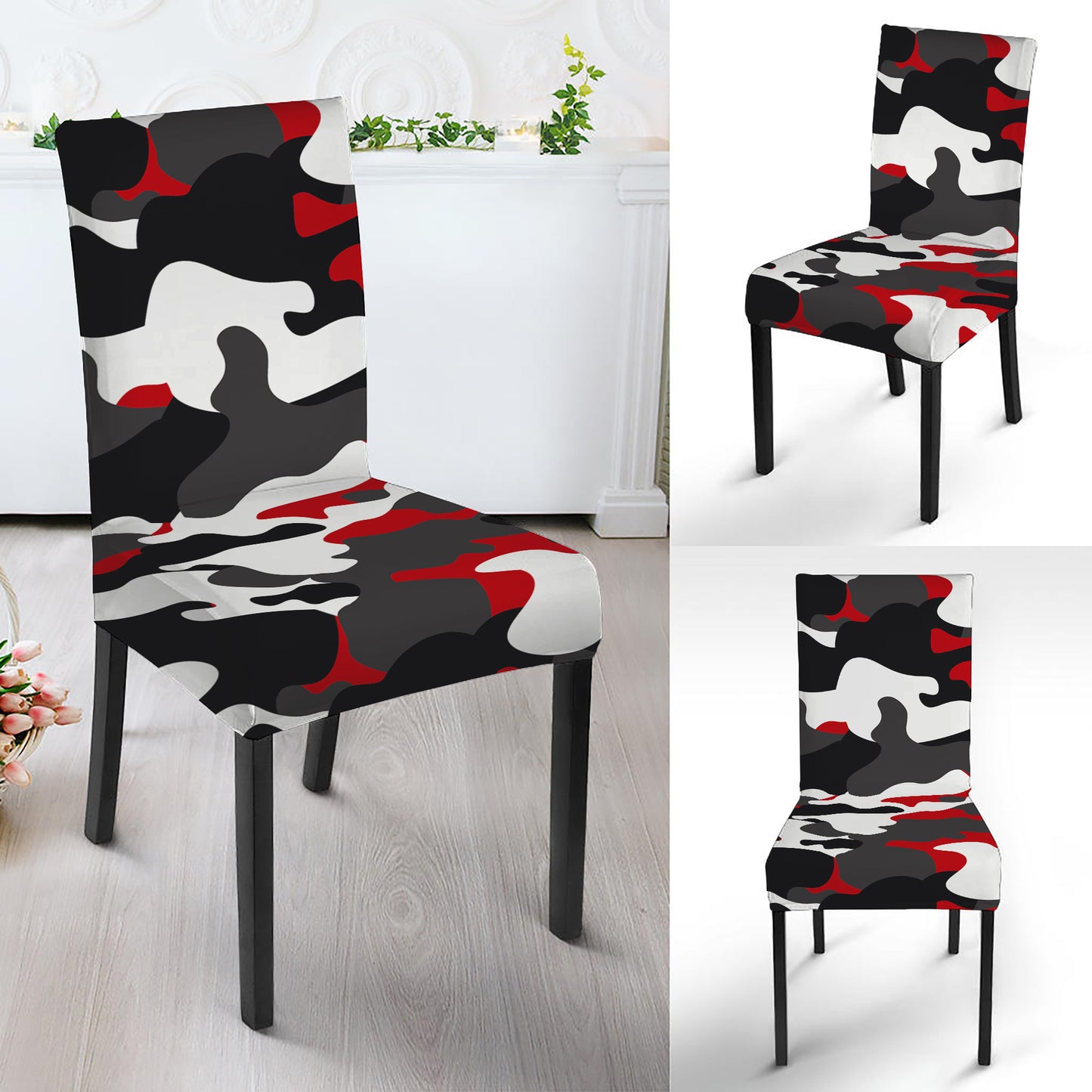 Red Snow Camouflage Print Dining Chair Slipcover