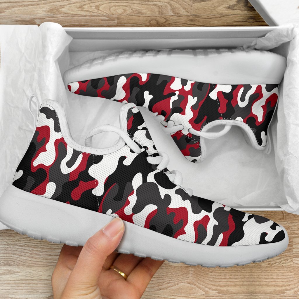 Red Snow Camouflage Print Mesh Knit Shoes GearFrost